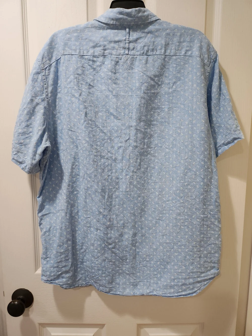 Banana Republic Blue Floral 100% Linen Camden Fit Short Sleeve Shirt Size L
